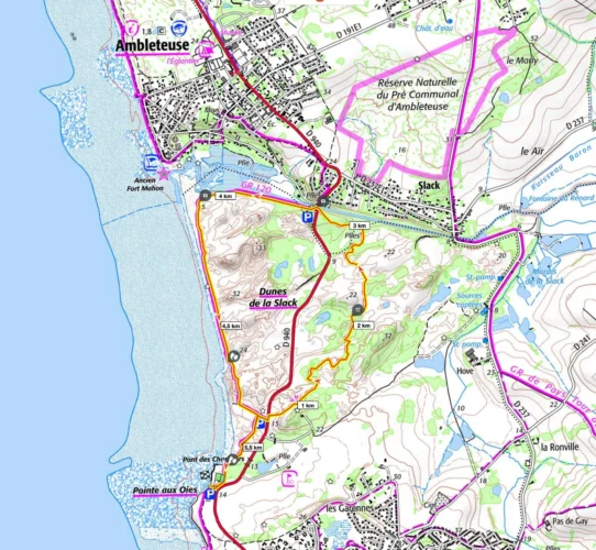 Parcours de la promenade des dunes de la Slack
