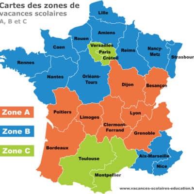 Carte des zones de vacances scolaires