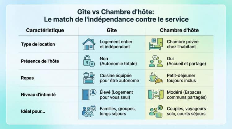 Infographie comparative gîte et chambre d'hôte